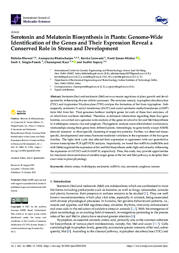 (PDF) Serotonin and Melatonin Biosynthesis in Plants: Genome-Wide ...