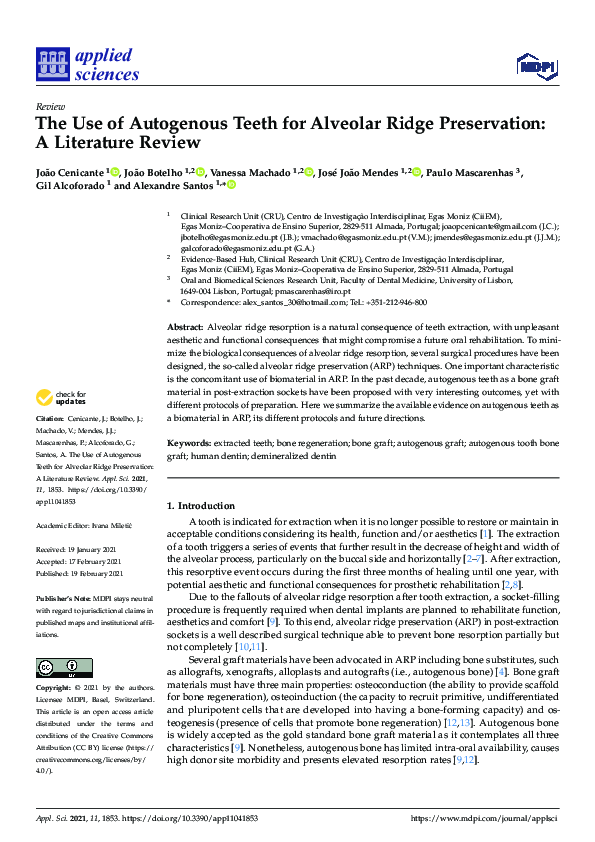 (PDF) The Use of Autogenous Teeth for Alveolar Ridge Preservation: A ...