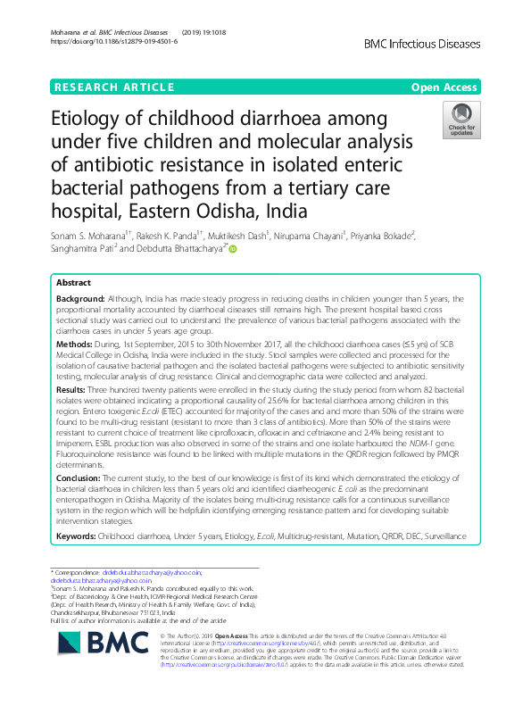 (PDF) Etiology of childhood diarrhoea among under five children and ...