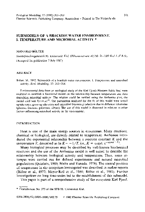 (PDF) Submodels of a brackish water environment. I. Temperature and ...