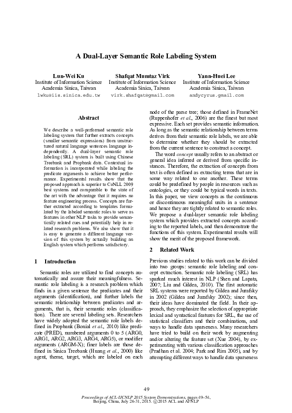 (PDF) A Dual-Layer Semantic Role Labeling System