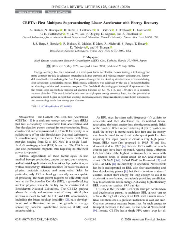 (PDF) CBETA: First Multipass Superconducting Linear Accelerator with ...