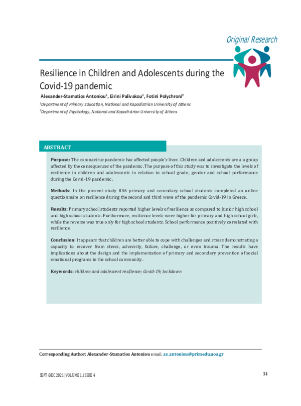 (PDF) Resilience in Children and Adolescents during the Covid-19 pandemic