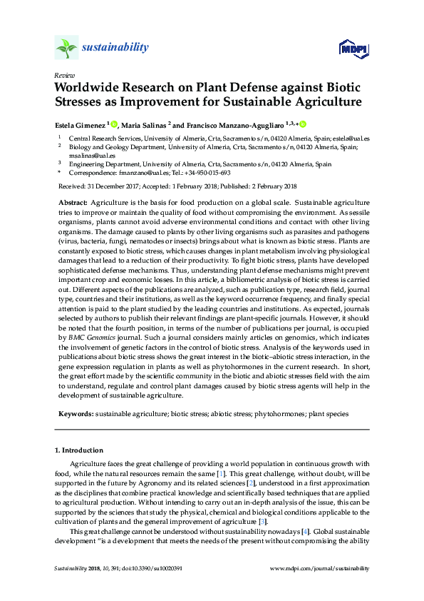 (PDF) Worldwide Research on Plant Defense against Biotic Stresses as ...