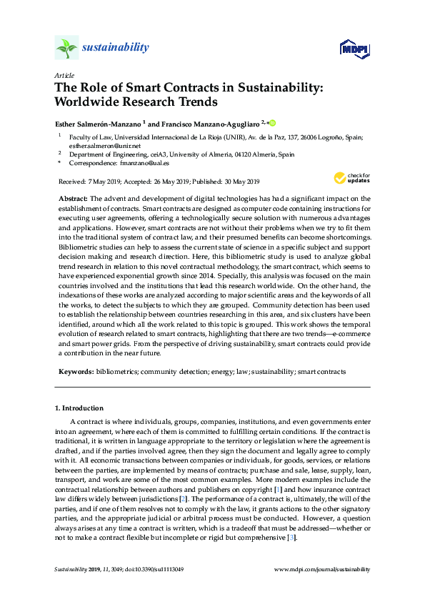 (PDF) The Role of Smart Contracts in Sustainability: Worldwide Research ...