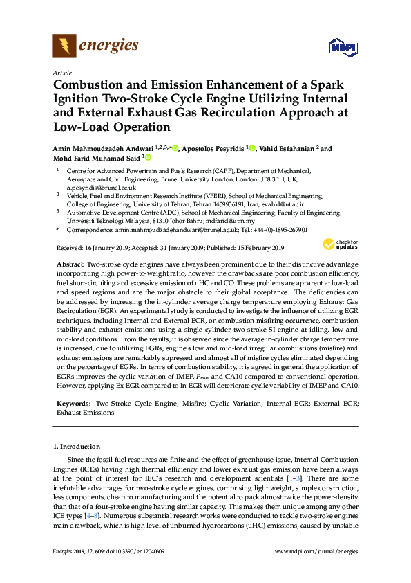 (PDF) Combustion and Emission Enhancement of a Spark Ignition Two ...