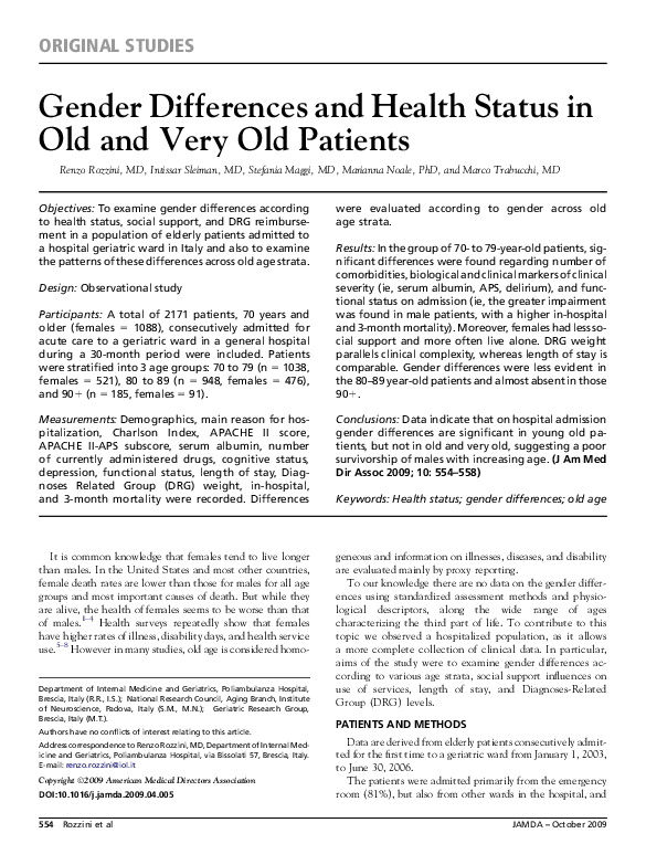 (PDF) Gender Differences and Health Status in Old and Very Old Patients