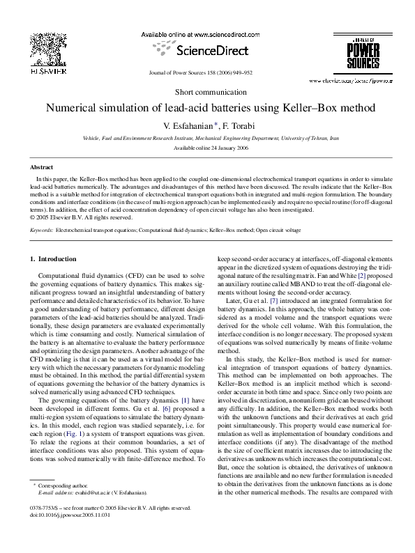 (PDF) Numerical simulation of lead-acid batteries using Keller–Box method