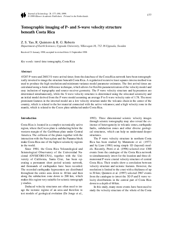 (PDF) Tomographic imaging of P-and S-wave velocity structure beneath ...