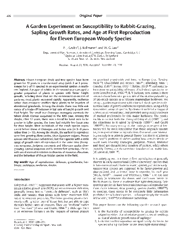 (PDF) A Garden Experiment on Susceptibility to Rabbit-Grazing, Sapling ...