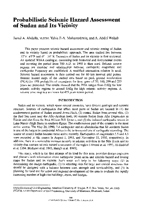 (PDF) Probabilistic Seismic Hazard Assessment of Sudan and Its Vicinity