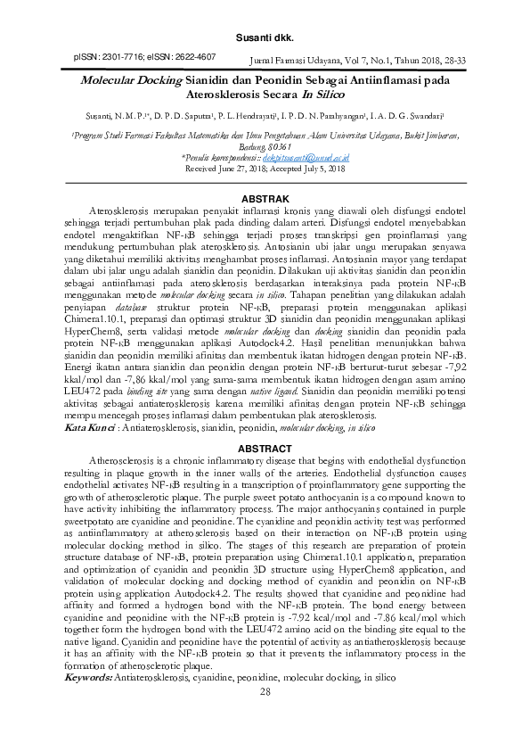 (PDF) Molecular Docking Sianidin dan Peonidin sebagai Antiinflamasi pada Aterosklerosis Secara