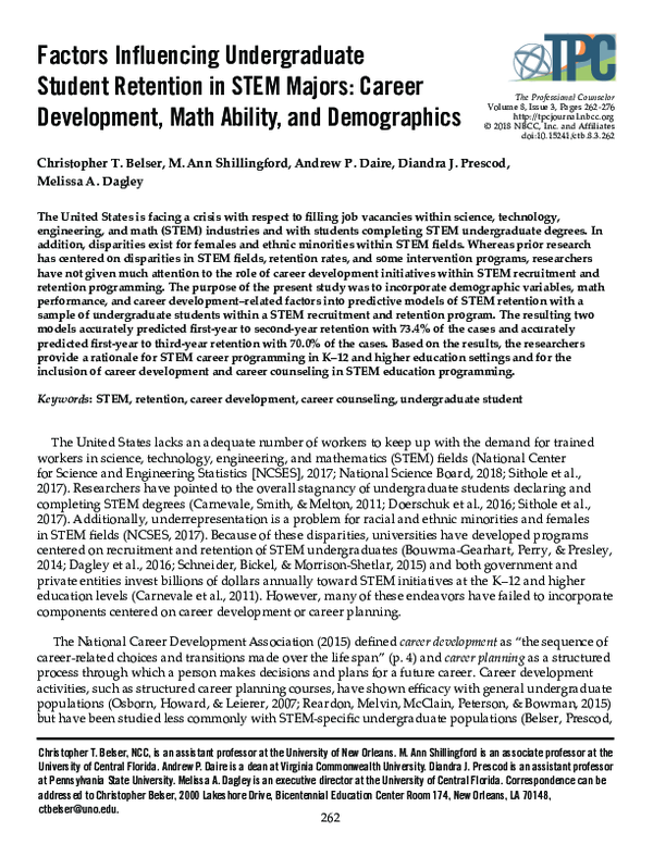 (PDF) Factors Influencing Undergraduate Student Retention in STEM ...