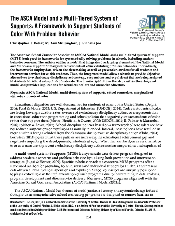 (PDF) The ASCA Model and a Multi-Tiered System of Supports: A Framework ...