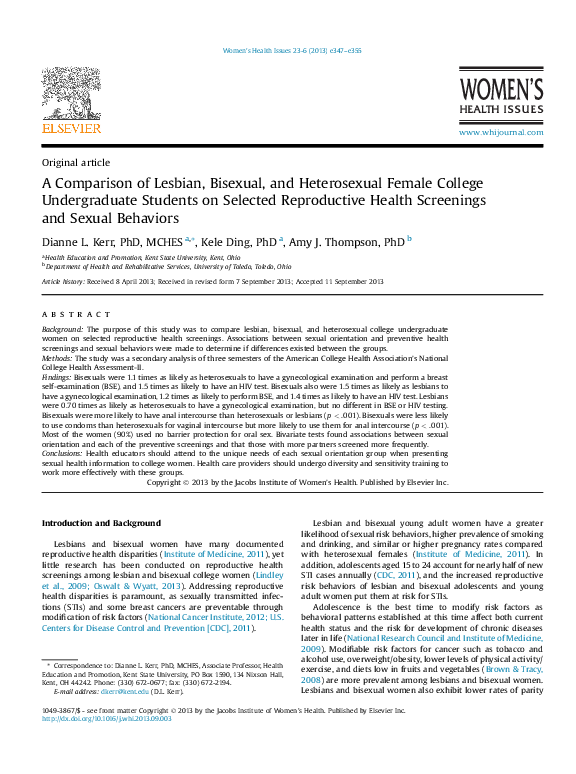 (PDF) Reproductive health risks and screenings of lesbian, bisexual ...