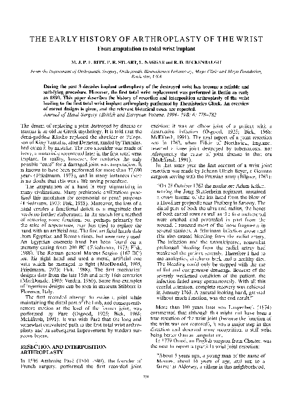 (PDF) The Early History of Arthroplasty of the Wrist Marco Ritt