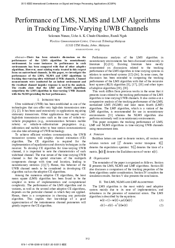 (PDF) Performance of LMS, NLMS and LMF algorithms in tracking time ...