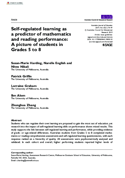 (PDF) Self-regulated learning as a predictor of mathematics and reading ...