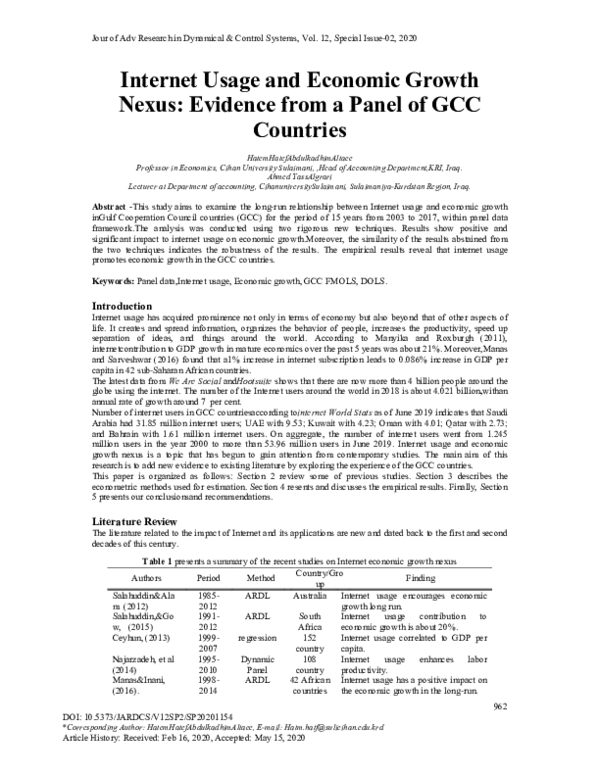 (PDF) Internet Usage and Economic Growth Nexus: Evidence from a Panel ...