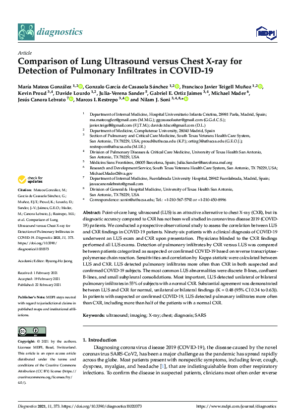 (PDF) Comparison of Lung Ultrasound versus Chest X-ray for Detection of ...