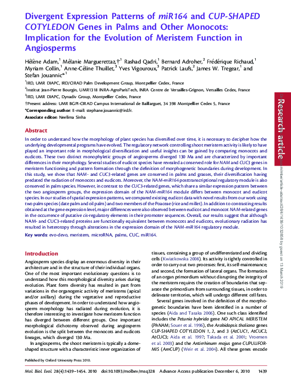 (PDF) Divergent Expression Patterns of miR164 and CUP-SHAPED COTYLEDON ...