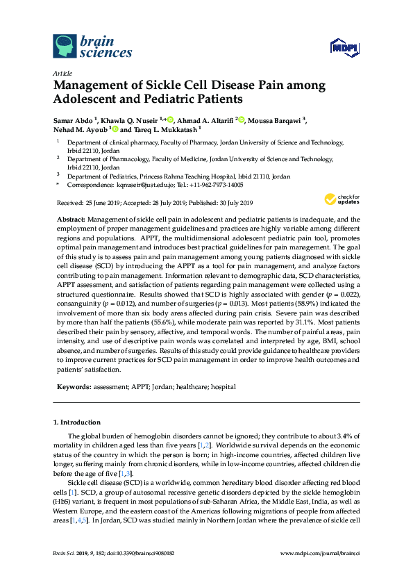 (PDF) Management of Sickle Cell Disease Pain among Adolescent and ...