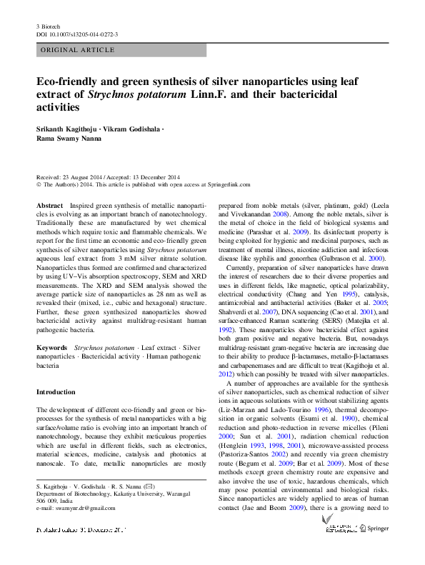 (PDF) Eco-friendly and green synthesis of silver nanoparticles using ...