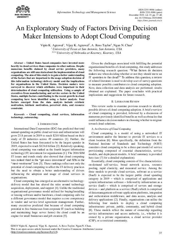 (PDF) An Exploratory Study Of Factors Driving Decision Maker Intentions ...