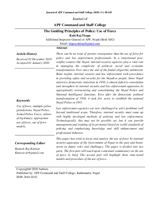(PDF) The Guiding Principles of Police: Use of Force