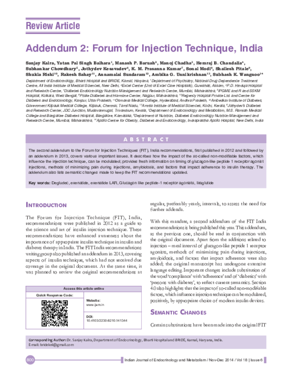(PDF) Addendum 2: Forum for Injection Technique, India