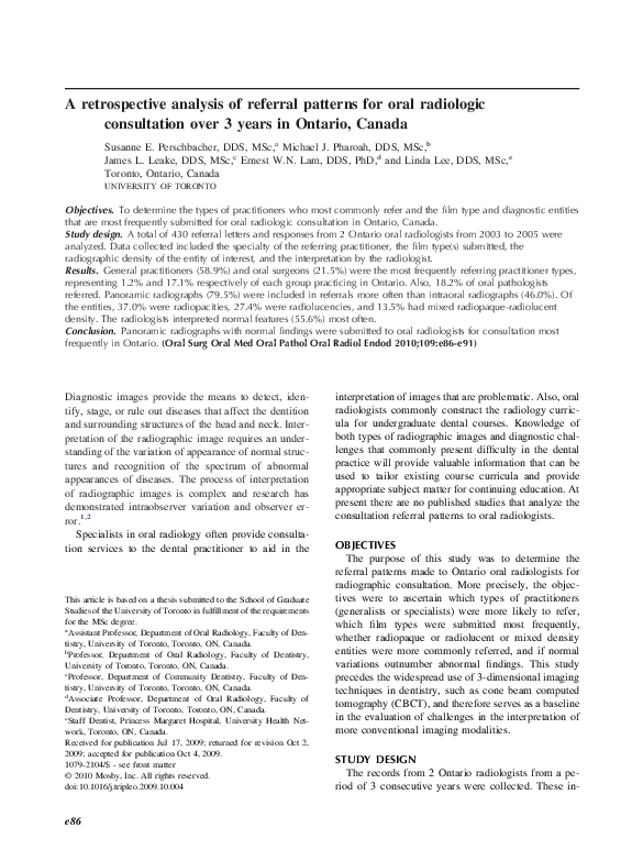 (PDF) A retrospective analysis of referral patterns for oral radiologic ...
