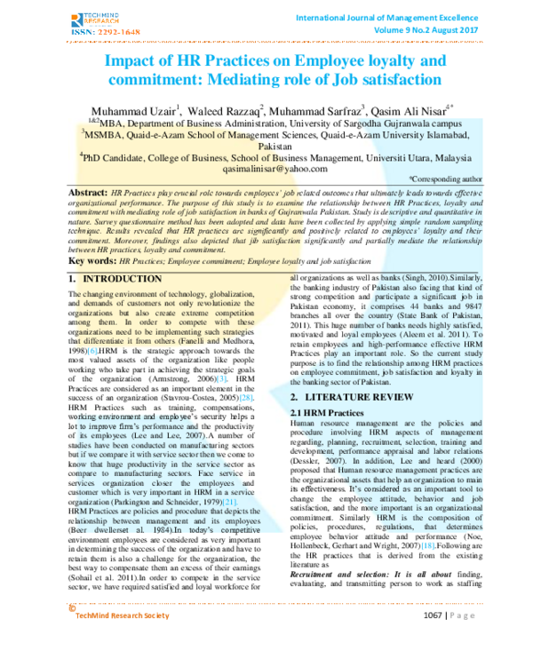 (PDF) Impact of HR Practices on Employee loyalty and commitment ...