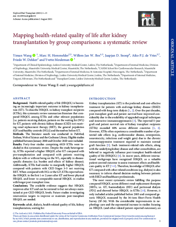 (PDF) Mapping health-related quality of life after kidney ...