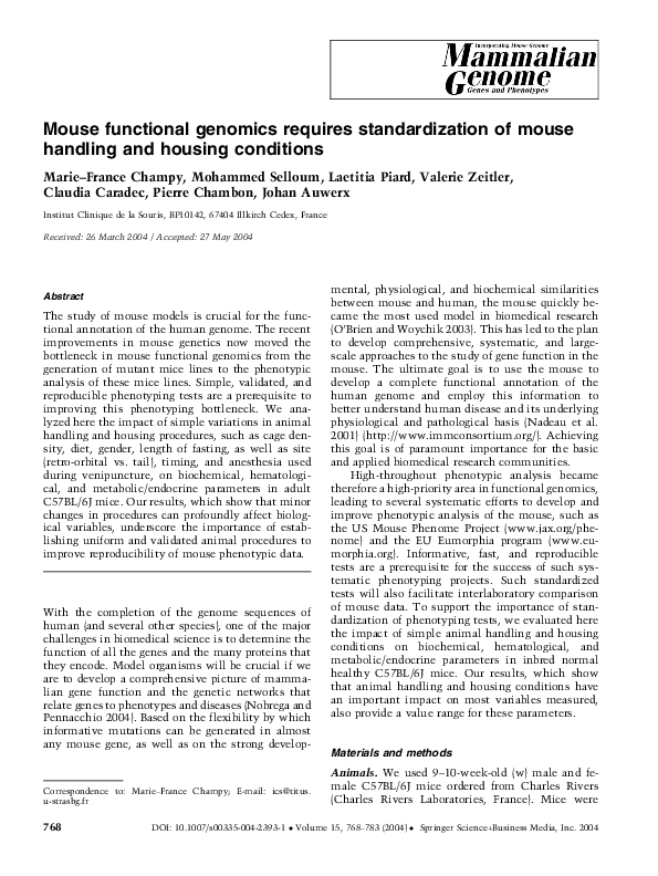 (PDF) Mouse functional genomics requires standardization of mouse ...