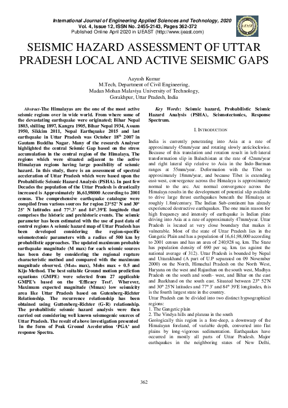 (PDF) Seismic Hazard Assessment of Uttar Pradesh Local and Active ...