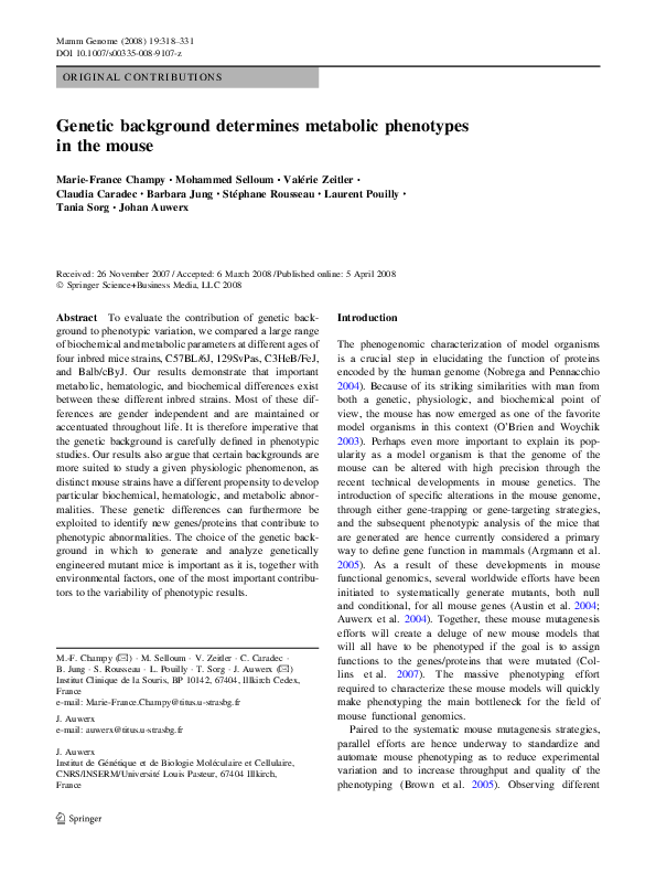 (PDF) Genetic background determines metabolic phenotypes in the mouse