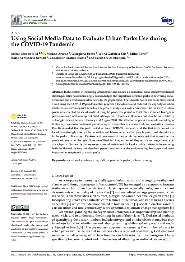 (PDF) Using Social Media Data to Evaluate Urban Parks Use during the ...