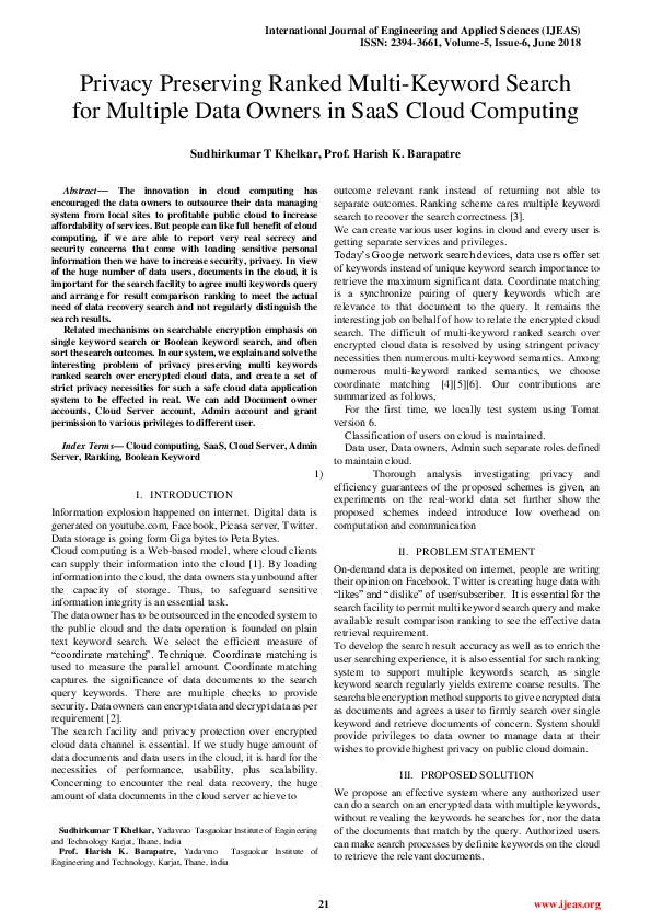 (PDF) Privacy Preserving Ranked Multi-Keyword Search for Multiple Data ...