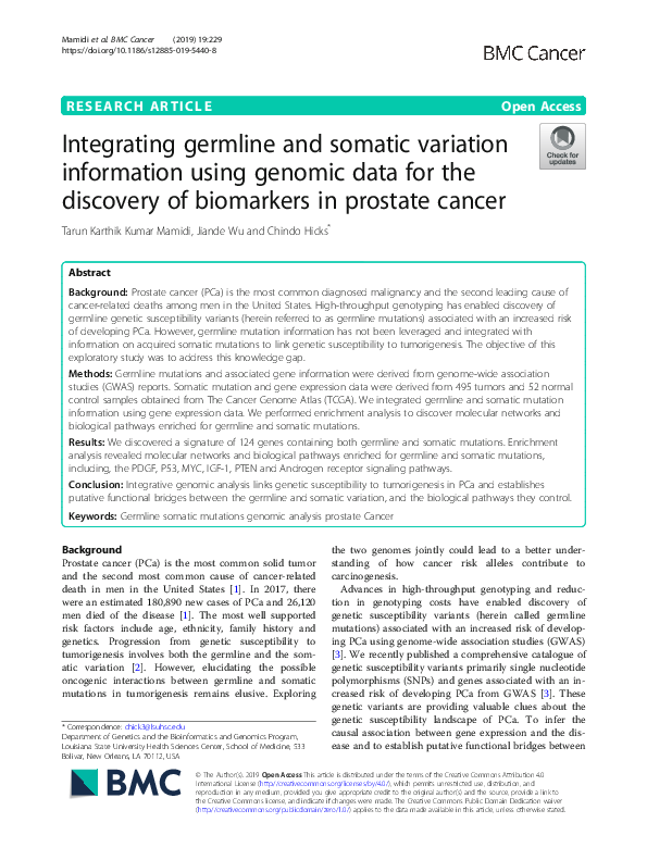 (PDF) Integrating germline and somatic variation information using ...