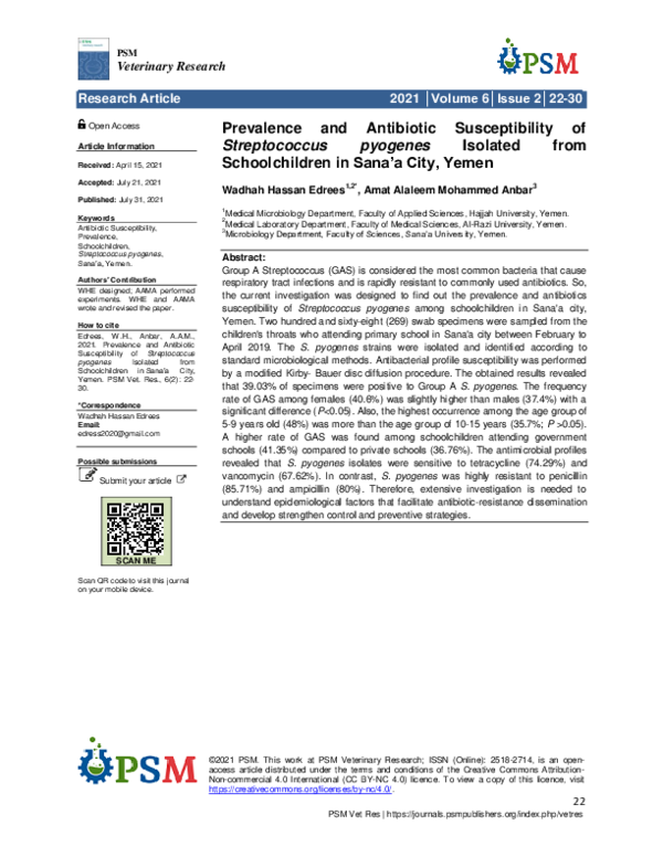 (PDF) Prevalence and Antibiotic Susceptibility of Streptococcus ...