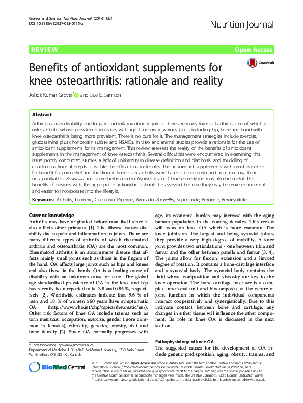 (PDF) Benefits of antioxidant supplements for knee osteoarthritis