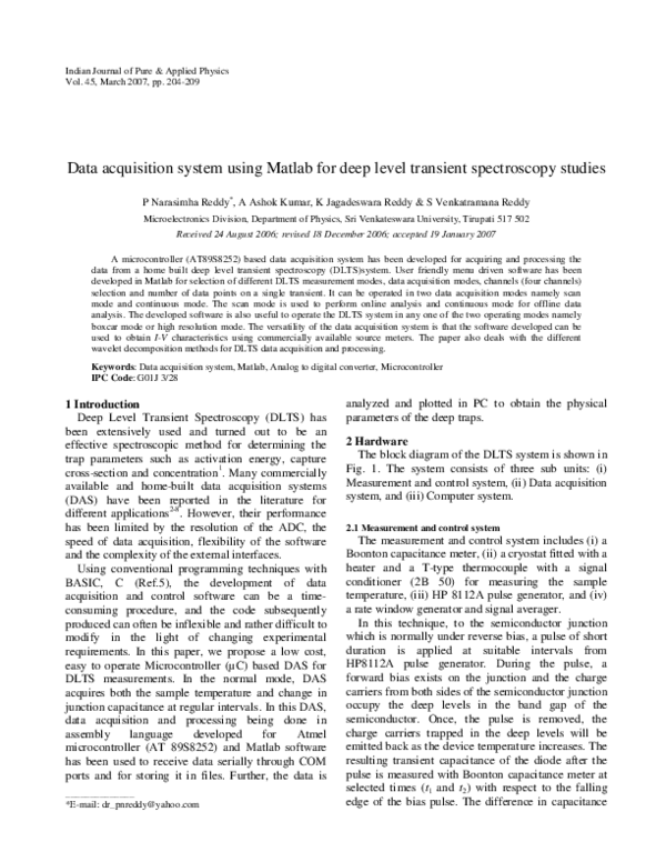 (PDF) Data acquisition system using Matlab for deep level transient ...
