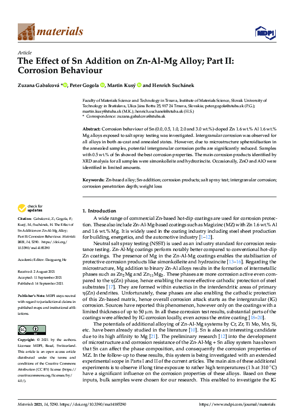 (PDF) The Effect of Sn Addition on Zn-Al-Mg Alloy; Part II: Corrosion ...