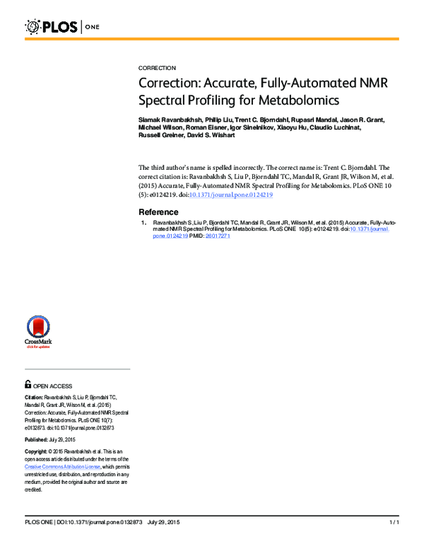 (PDF) Correction: Accurate, Fully-Automated NMR Spectral Profiling for ...