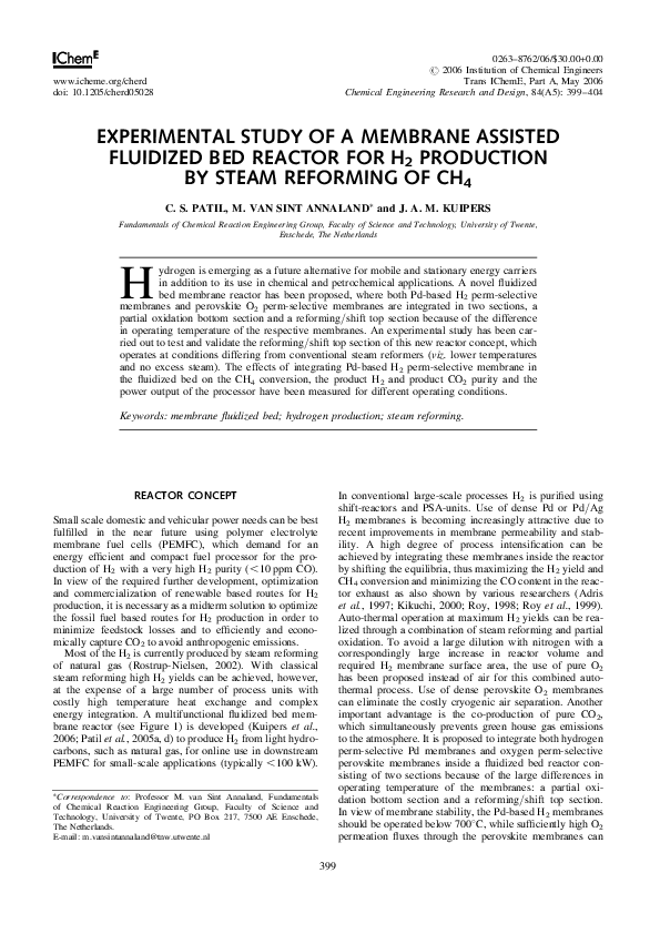 (PDF) Experimental Study of a Membrane Assisted Fluidized Bed Reactor ...