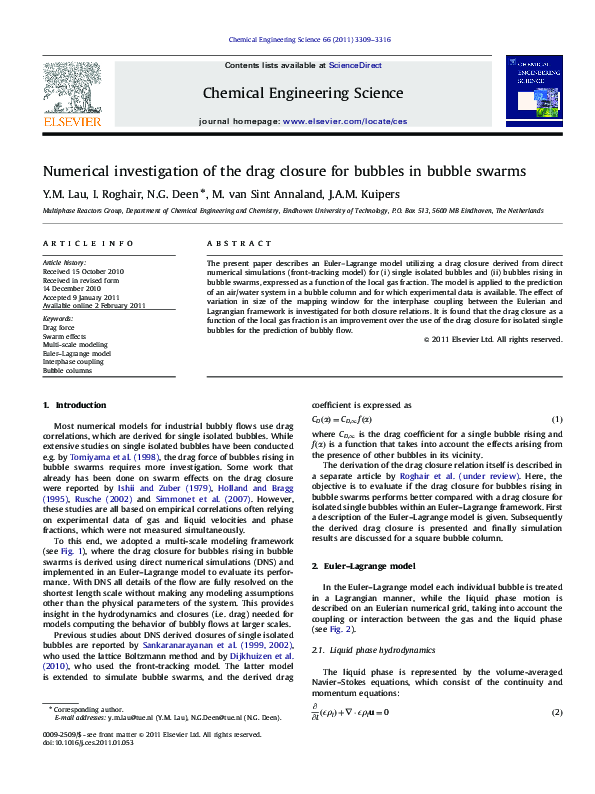 (PDF) Numerical investigation of the drag closure for bubbles in bubble ...