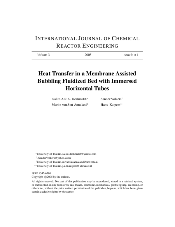 (PDF) Heat transfer in a membrane assisted fluidized bed with immersed ...