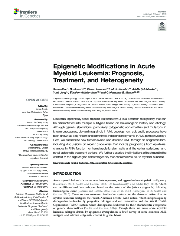 (PDF) Epigenetic Modifications in Acute Myeloid Leukemia: Prognosis ...