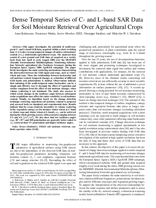 (PDF) Dense Temporal Series of C- and L-band SAR Data for Soil Moisture ...