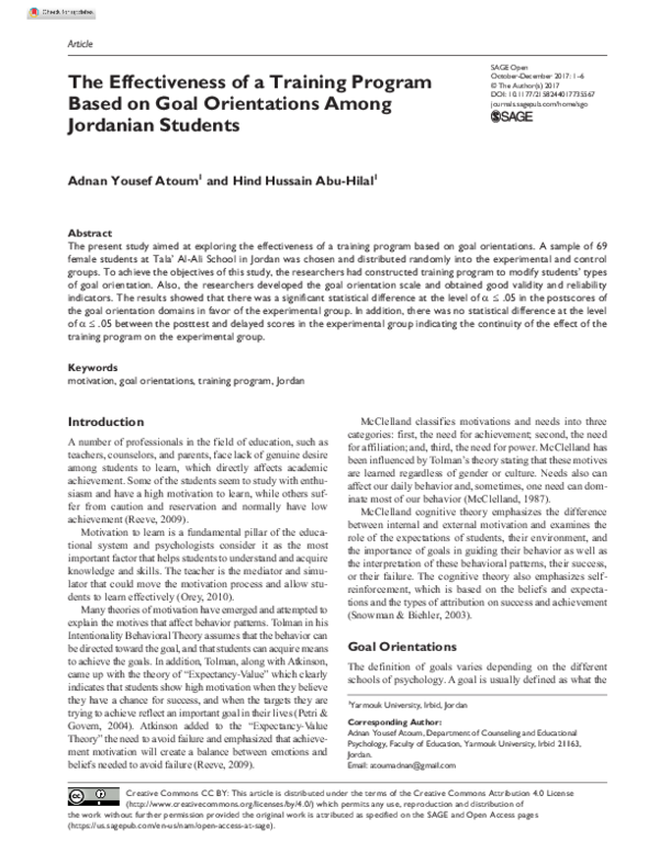 (PDF) The Effectiveness of a Training Program Based on Goal ...